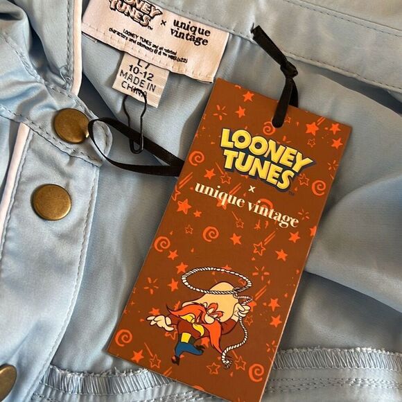 Looney Tunes x Unique Vintage Western Embroidered Fringe Button Up Shirt Blue NW - Picture 5 of 8